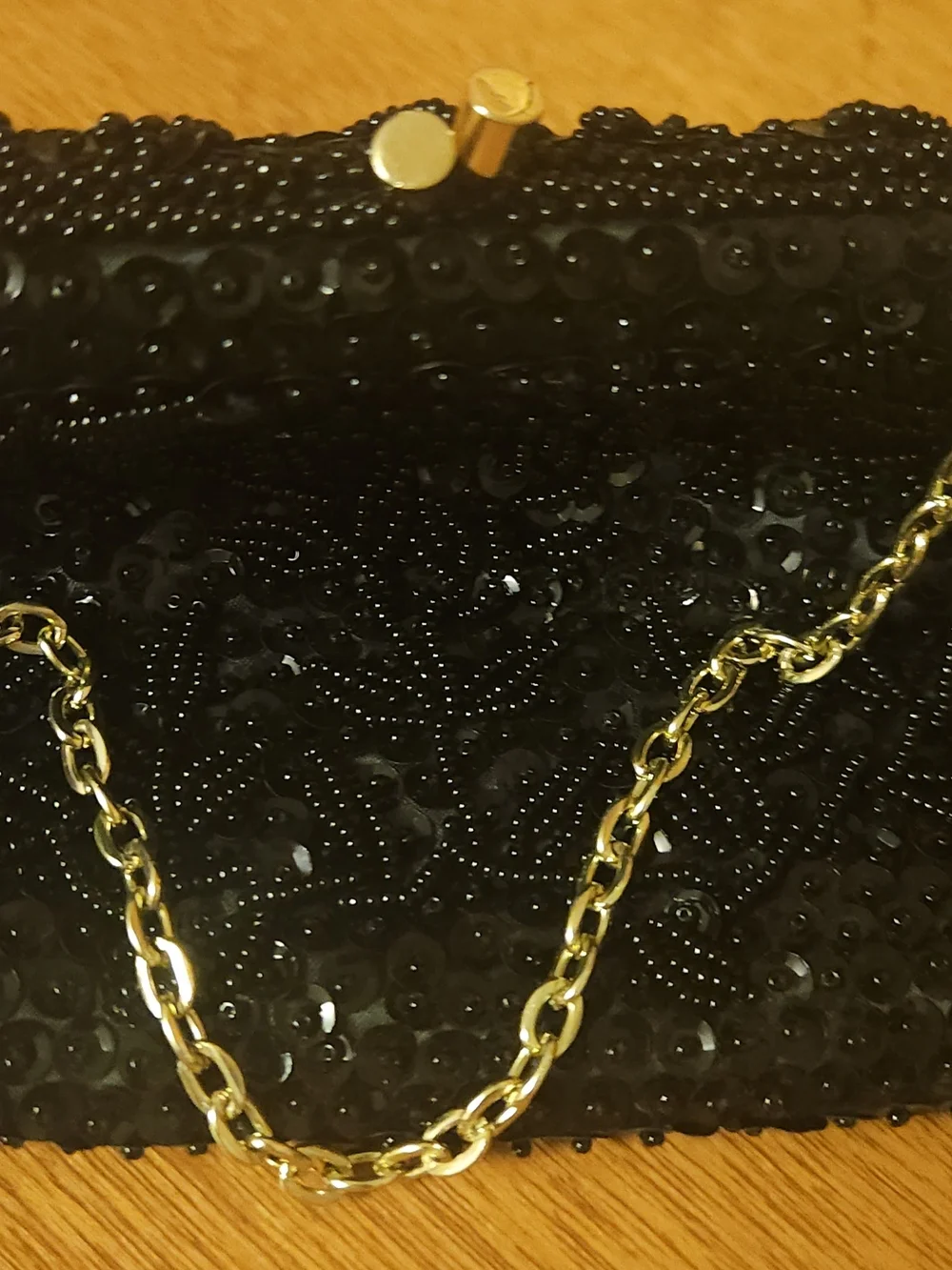 VINTAGE Handmade in Hong Kong Jet Black Beaded & Sequin Evening Bag - MINT - Picture 2 of 3